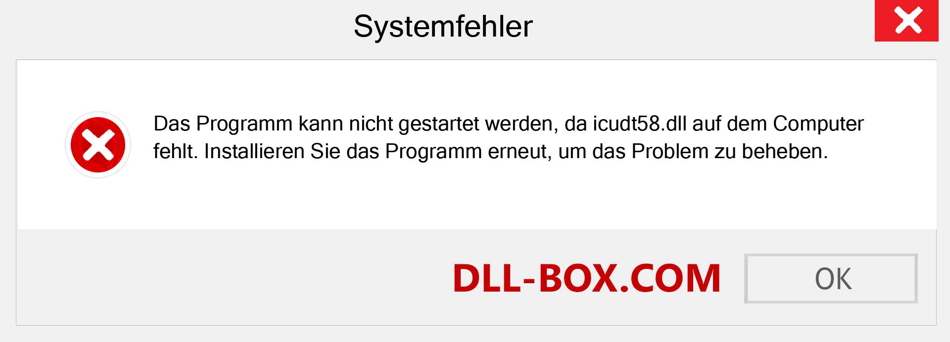 icudt58.dll-Datei fehlt?. Download für Windows 7, 8, 10 - Fix icudt58 dll Missing Error unter Windows, Fotos, Bildern